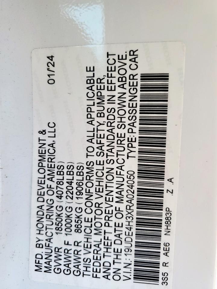 2024 Acura Integra A-Spec VIN: 19UDE4H3XRA024050 Lot: 70854115