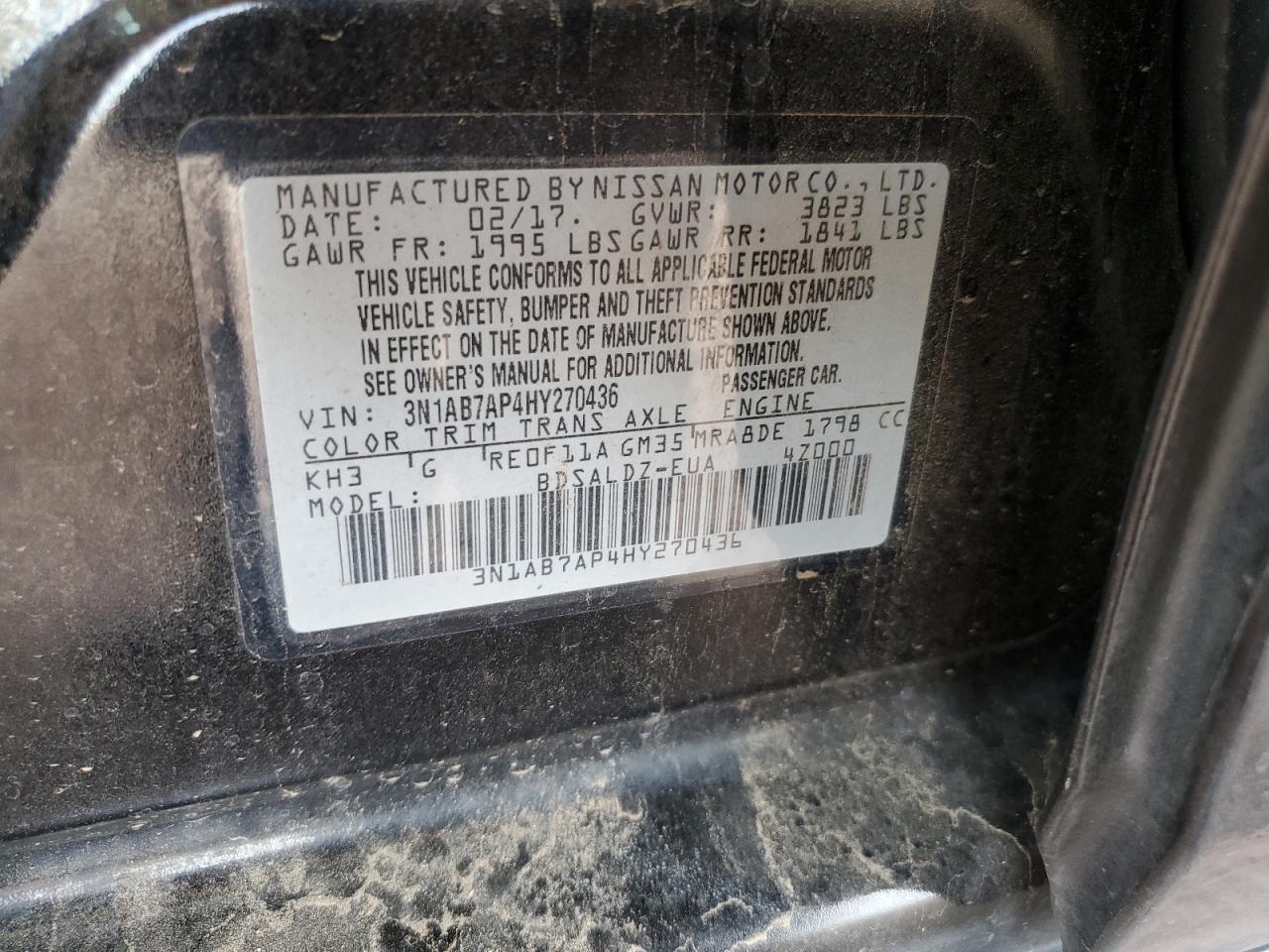 2017 Nissan Sentra S VIN: 3N1AB7AP4HY270436 Lot: 70749285