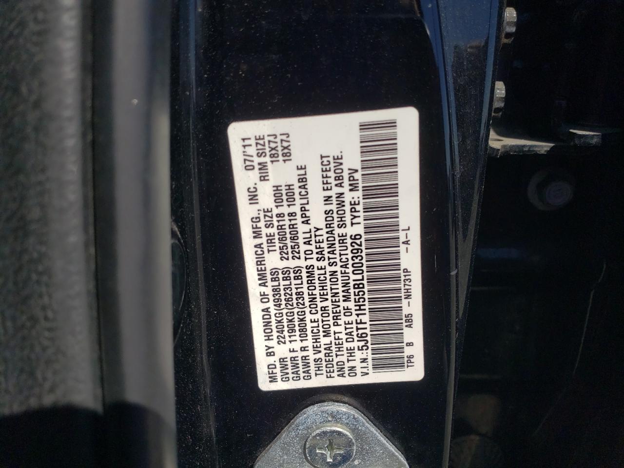 2011 Honda Accord Crosstour Exl VIN: 5J6TF1H55BL003926 Lot: 70514135