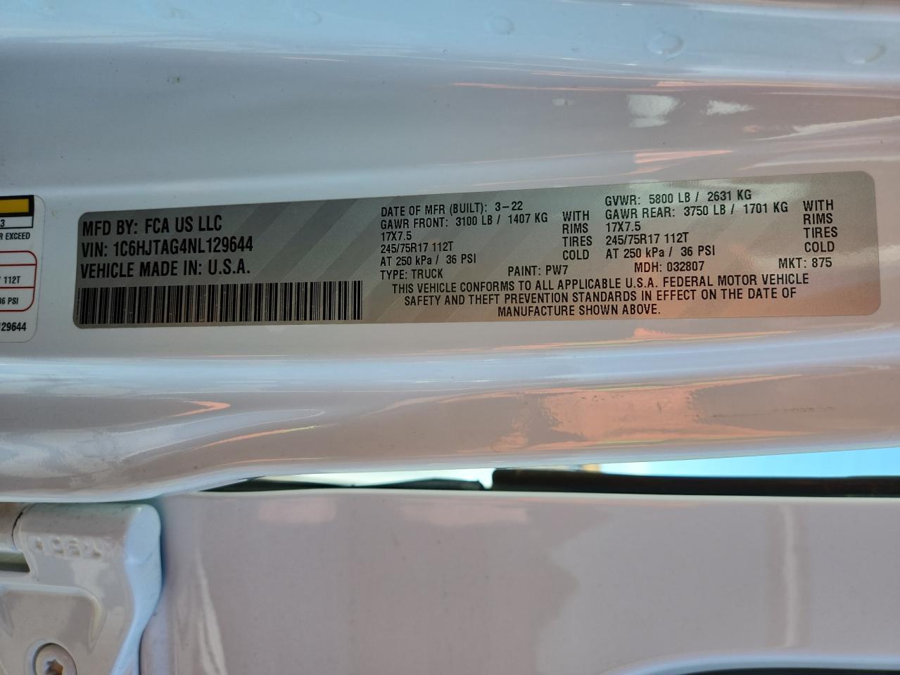 2022 Jeep Gladiator Sport VIN: 1C6HJTAG4NL129644 Lot: 69477905