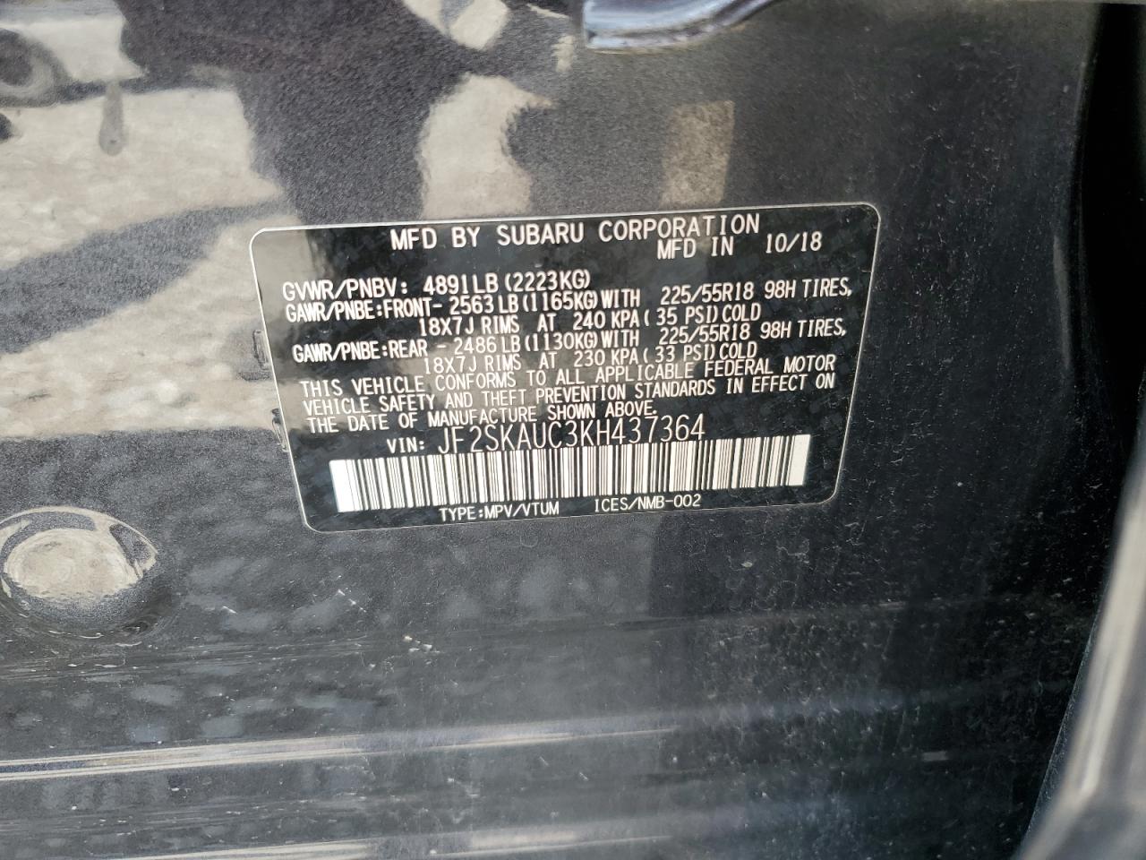 2019 Subaru Forester Limited VIN: JF2SKAUC3KH437364 Lot: 68311915