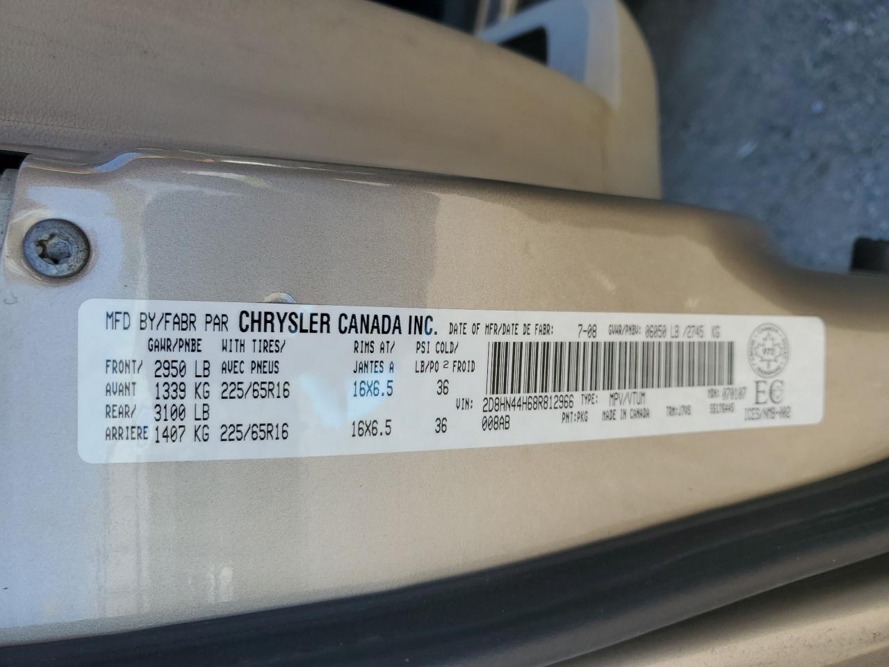 2008 Dodge Grand Caravan Se VIN: 2D8HN44H68R812966 Lot: 70641565