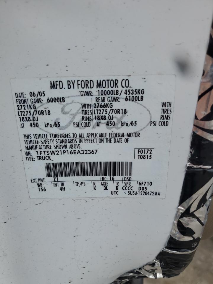 2006 Ford F250 Super Duty VIN: 1FTSW21P16EA32367 Lot: 70185775