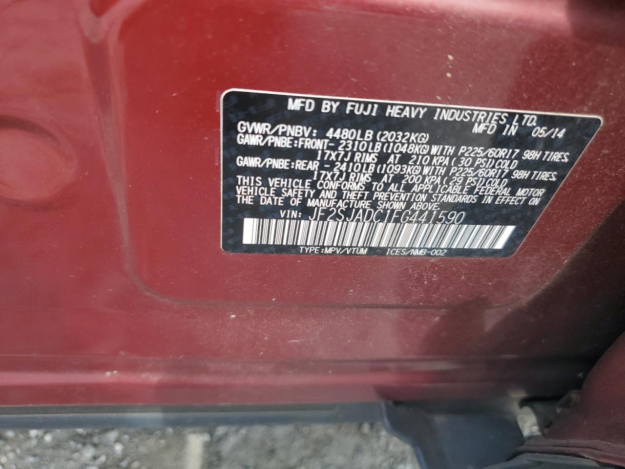 2015 Subaru Forester 2.5I Premium VIN: JF2SJADC1FG441590 Lot: 65094035