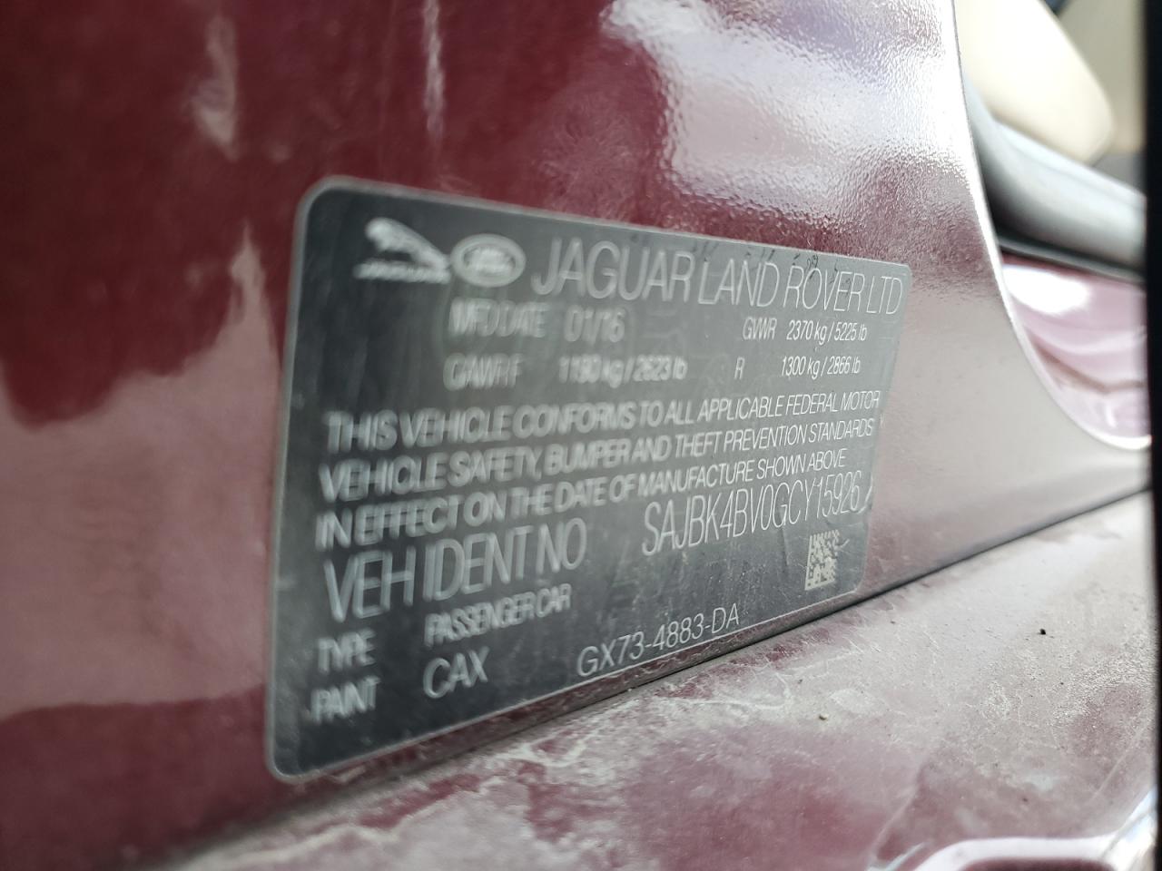 2016 Jaguar Xf Prestige VIN: SAJBK4BV0GCY15926 Lot: 68343595