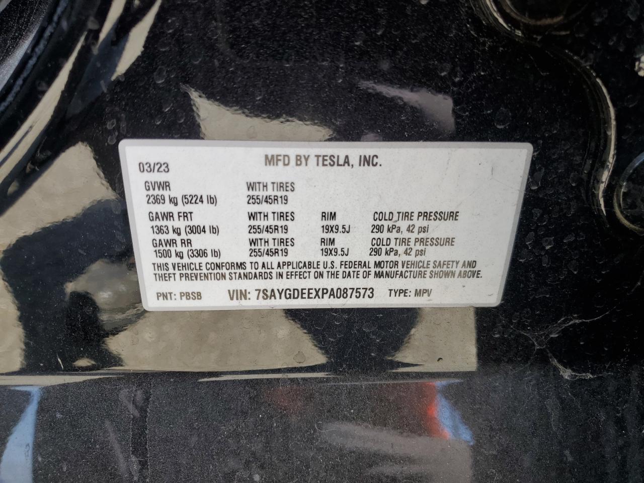 2023 Tesla Model Y VIN: 7SAYGDEEXPA087573 Lot: 68517905