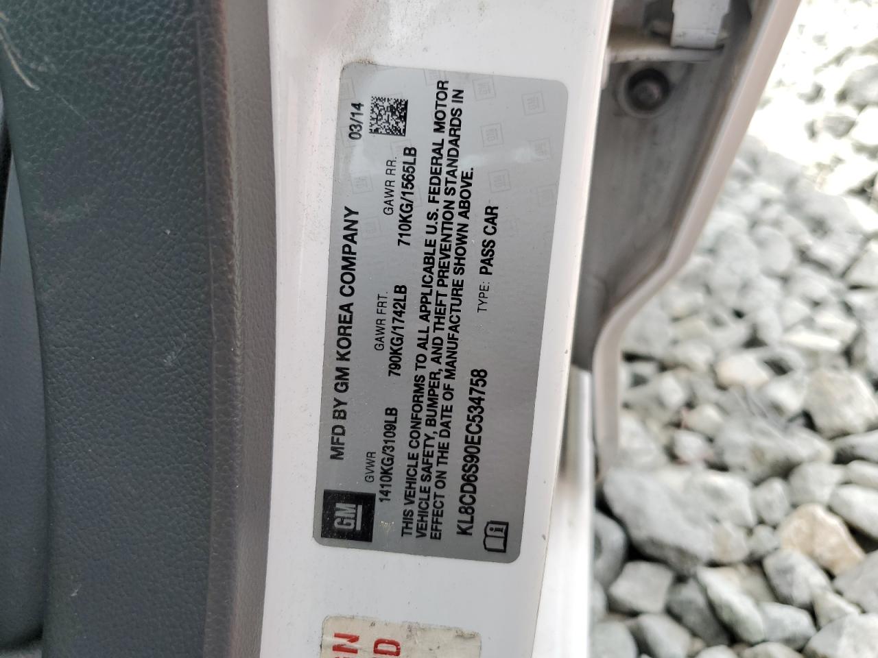 2014 Chevrolet Spark 1Lt VIN: KL8CD6S90EC534758 Lot: 69110325