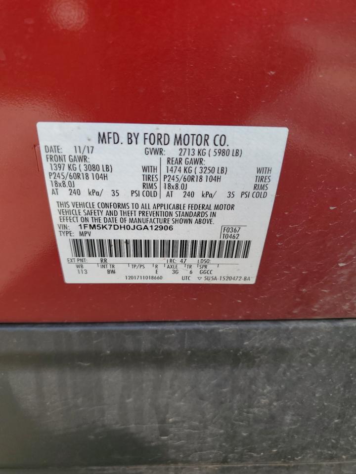 2018 Ford Explorer Xlt VIN: 1FM5K7DH0JGA12906 Lot: 67747495