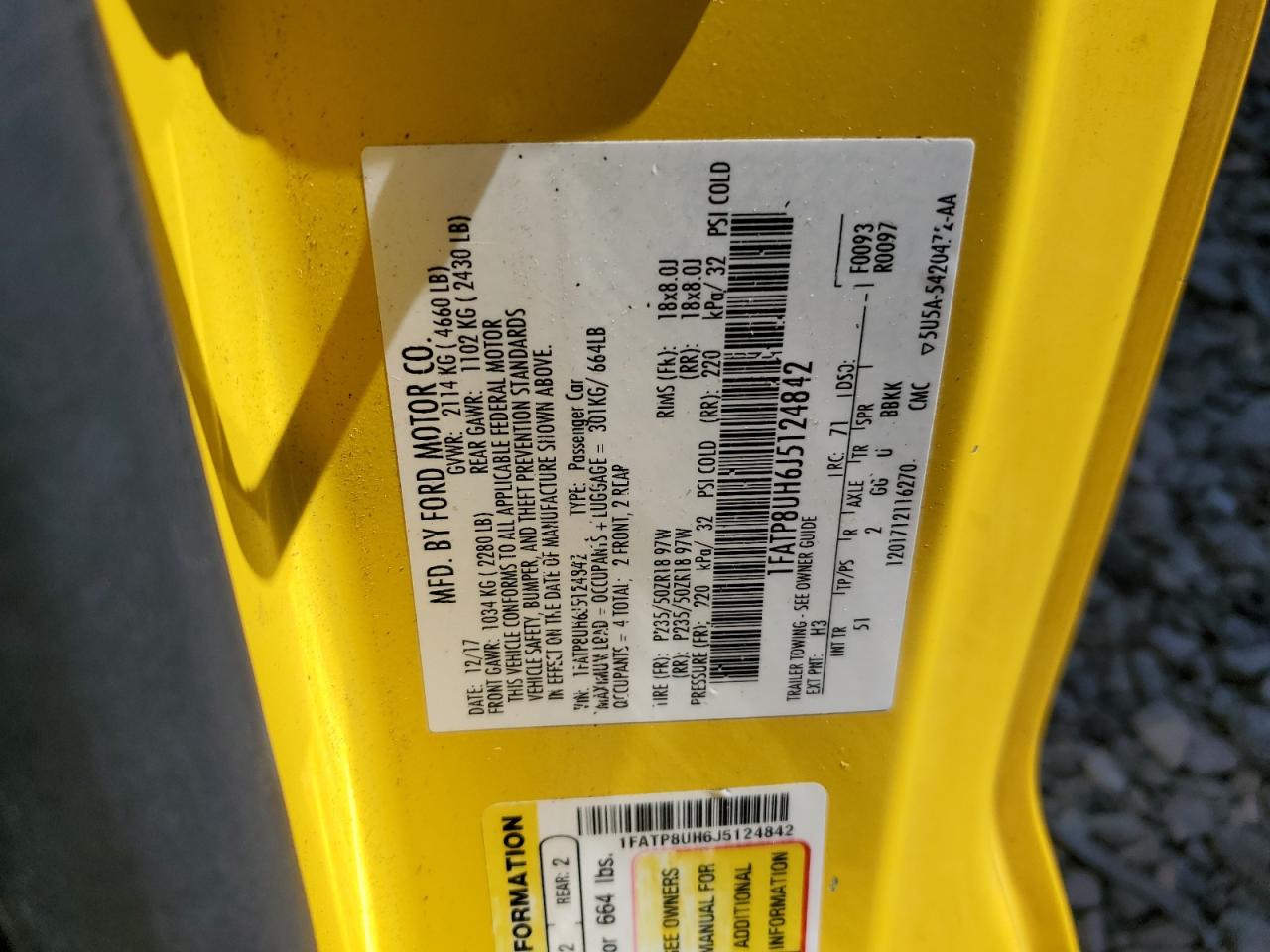 2018 Ford Mustang VIN: 1FATP8UH6J5124842 Lot: 69241085