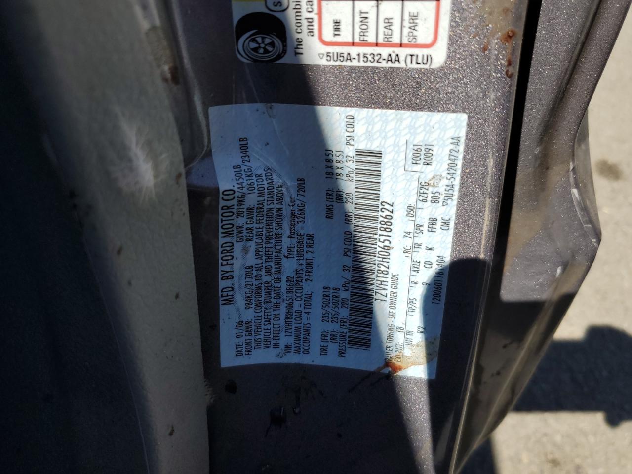 2006 Ford Mustang Gt VIN: 1ZVHT82H065188622 Lot: 69992435