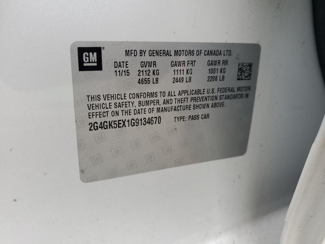 2016 Buick Regal VIN: 2G4GK5EX1G9134670 Lot: 68757125