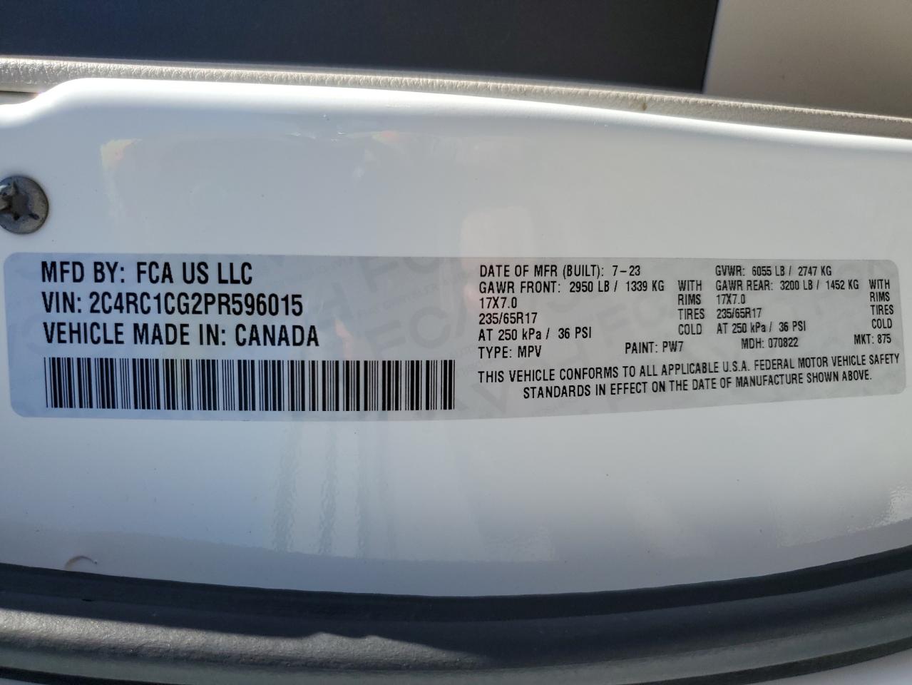 2023 Chrysler Voyager Lx VIN: 2C4RC1CG2PR596015 Lot: 70229155