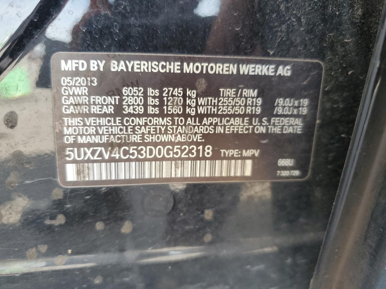 2013 BMW X5 xDrive35I VIN: 5UXZV4C53D0G52318 Lot: 70911505