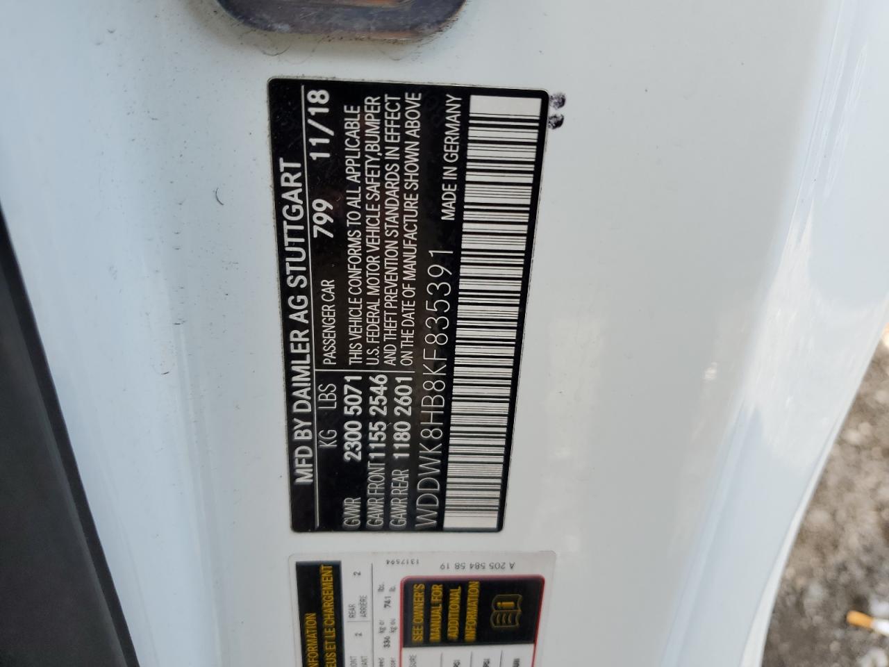 WDDWK8HB8KF835391 2019 Mercedes-Benz C 63 Amg-S