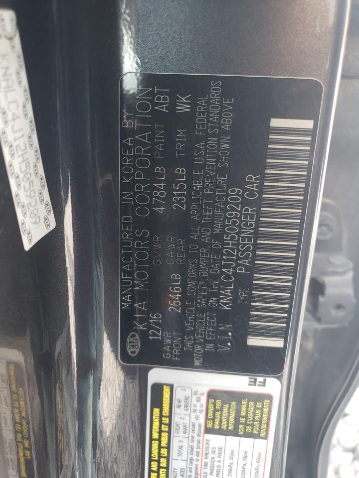 2017 Kia Cadenza Premium VIN: KNALC4J12H5059209 Lot: 69388665