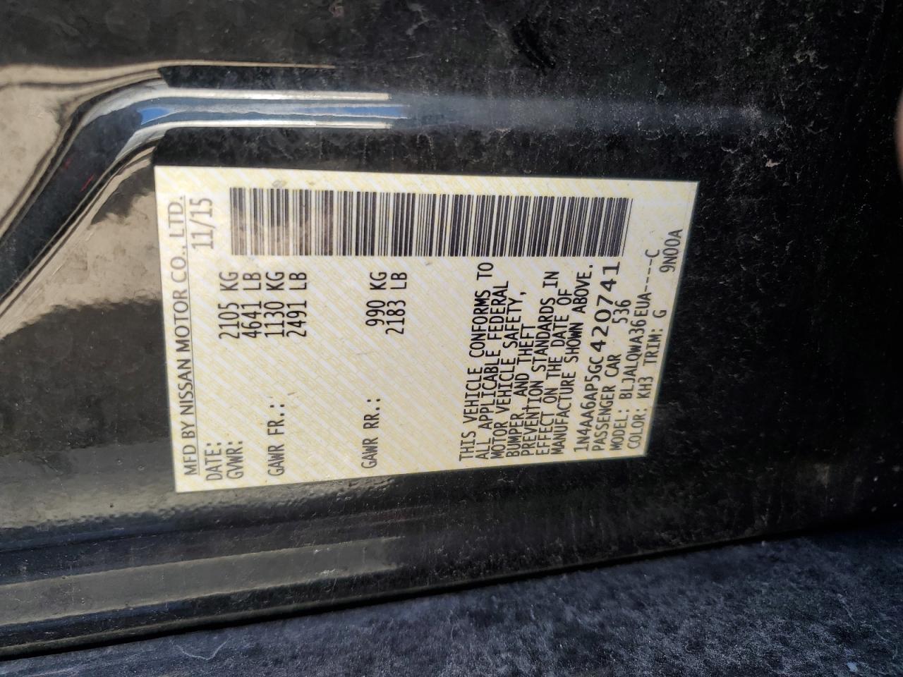 2016 Nissan Maxima 3.5S VIN: 1N4AA6AP5GC420741 Lot: 70331875