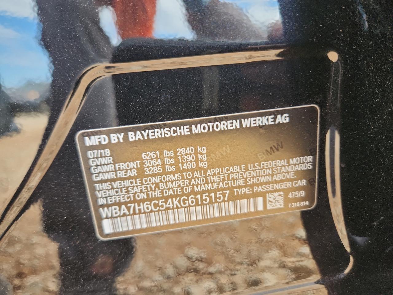 2019 BMW M760 Xi VIN: WBA7H6C54KG615157 Lot: 70359965