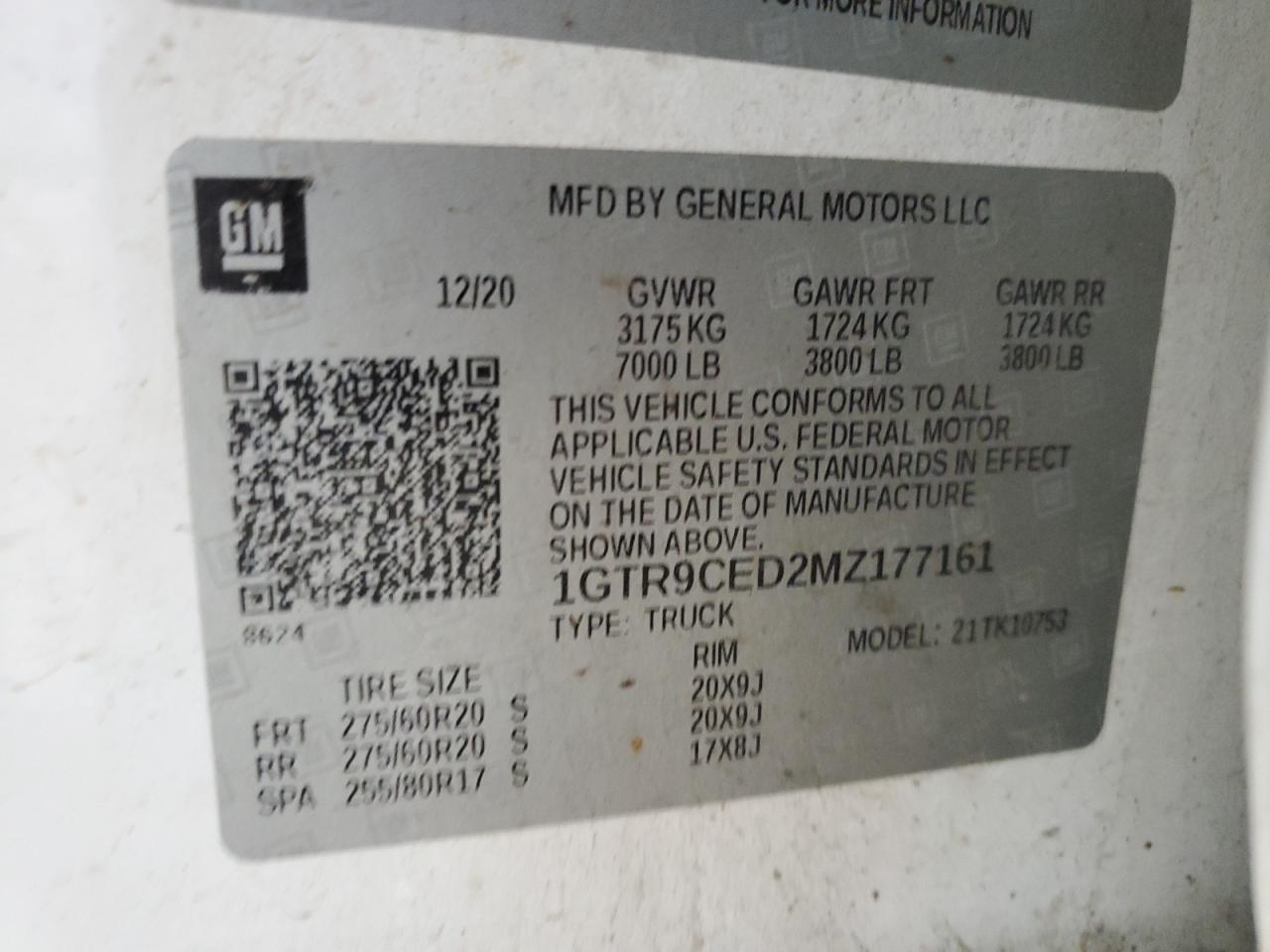 2021 GMC Sierra K1500 Elevation VIN: 1GTR9CED2MZ177161 Lot: 70134335