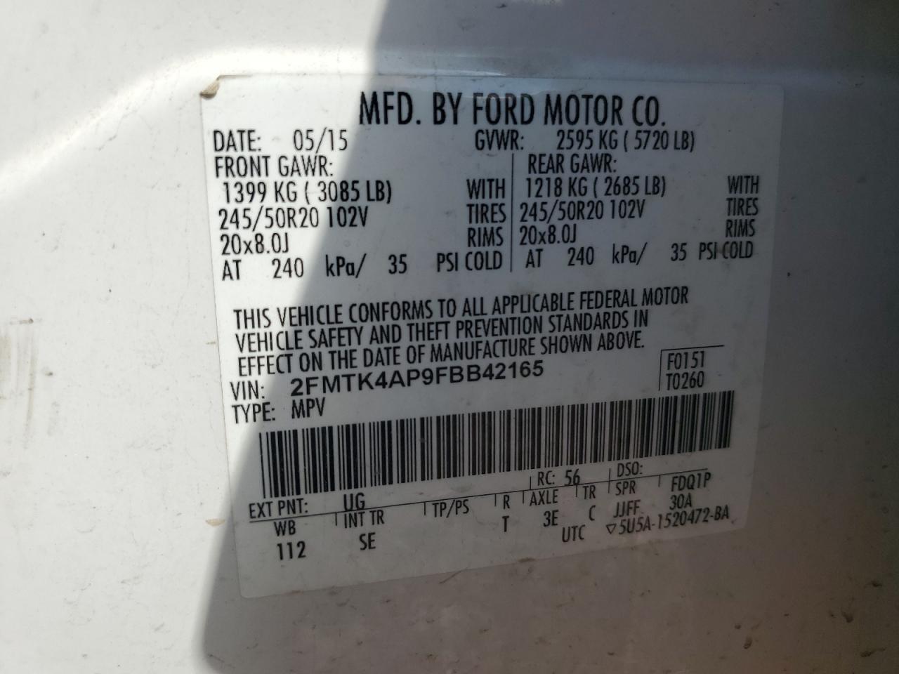 2015 Ford Edge Sport VIN: 2FMTK4AP9FBB42165 Lot: 70389265