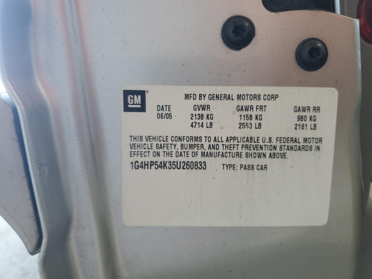 2005 Buick Lesabre Custom VIN: 1G4HP54K35U260833 Lot: 70115475