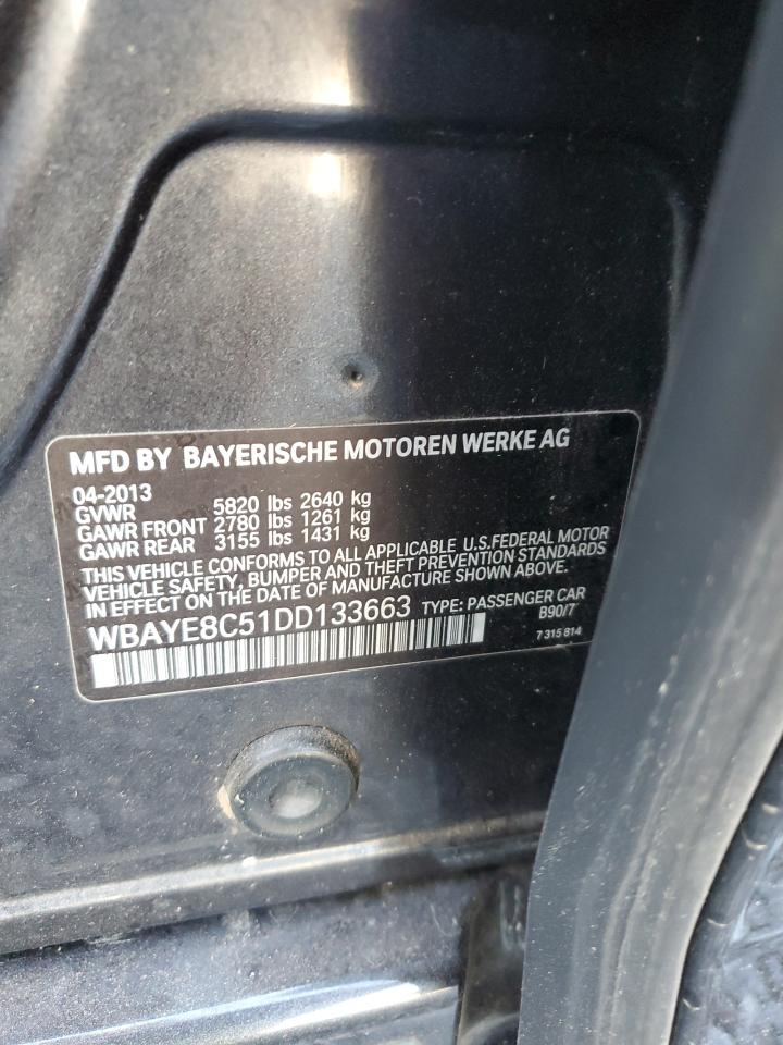 2013 BMW 750 Li VIN: WBAYE8C51DD133663 Lot: 70496025