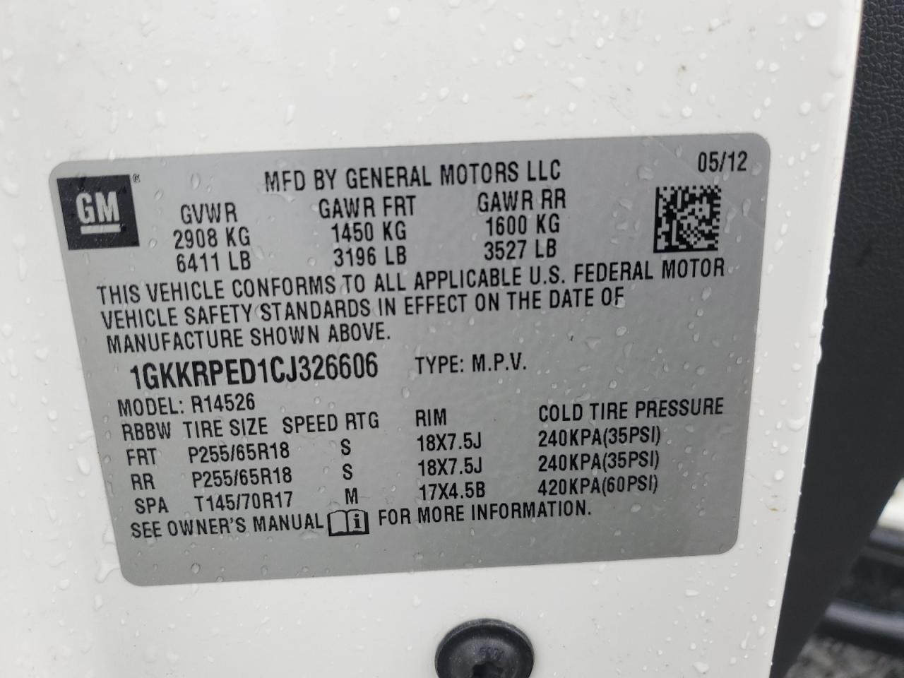 2012 GMC Acadia Sle VIN: 1GKKRPED1CJ326606 Lot: 70684145