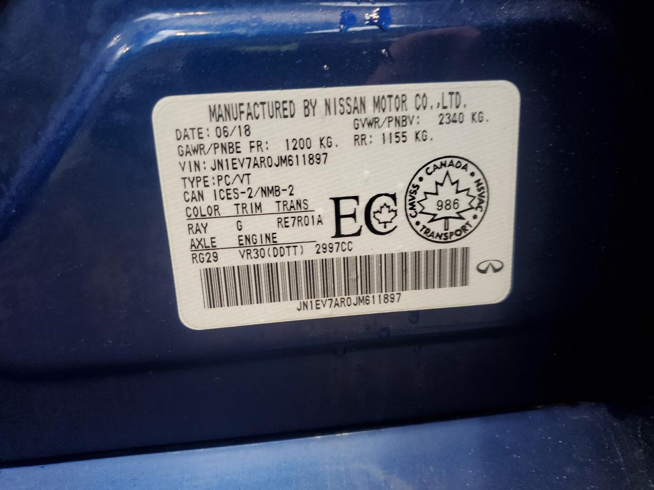 2018 Infiniti Q50 Luxe VIN: JN1EV7AR0JM611897 Lot: 68897135