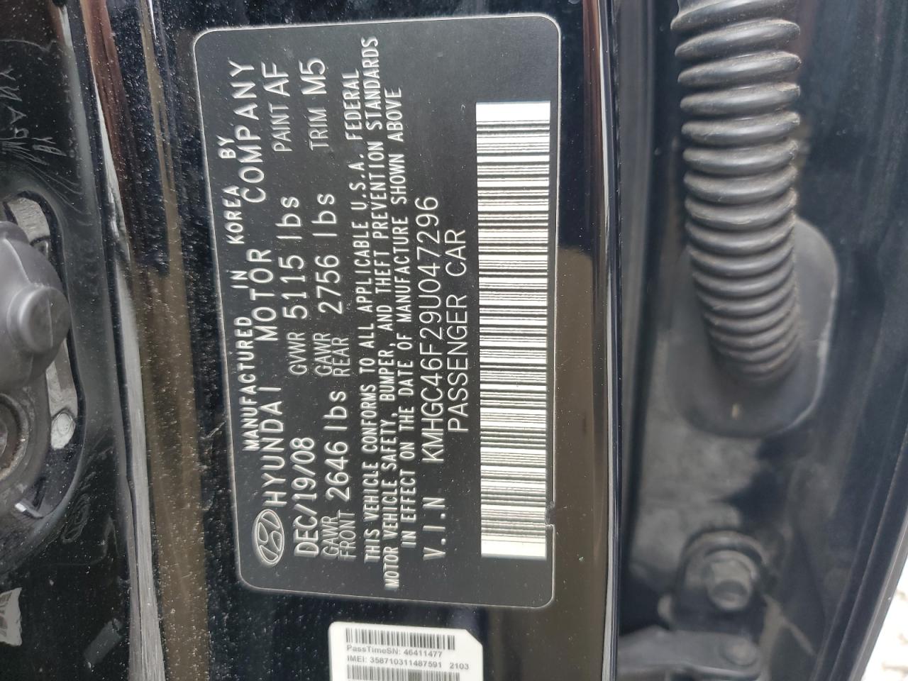 2009 Hyundai Genesis 4.6L VIN: KMHGC46F29U047296 Lot: 68387705