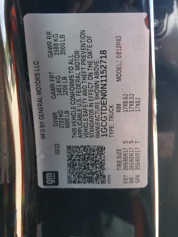 2022 Chevrolet Colorado Z71 VIN: 1GCGTDEN0N1152718 Lot: 70764085