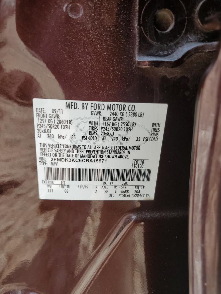 2012 Ford Edge Limited VIN: 2FMDK3KC6CBA15671 Lot: 69219375