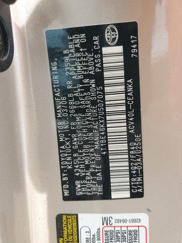 2007 Toyota Camry Ce VIN: 4T1BE46KX7U507075 Lot: 68284425