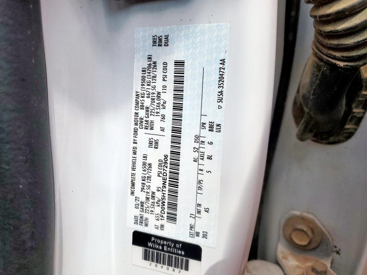 2022 Ford F550 Super Duty VIN: 1FD0W5HT9NED72906 Lot: 70142745