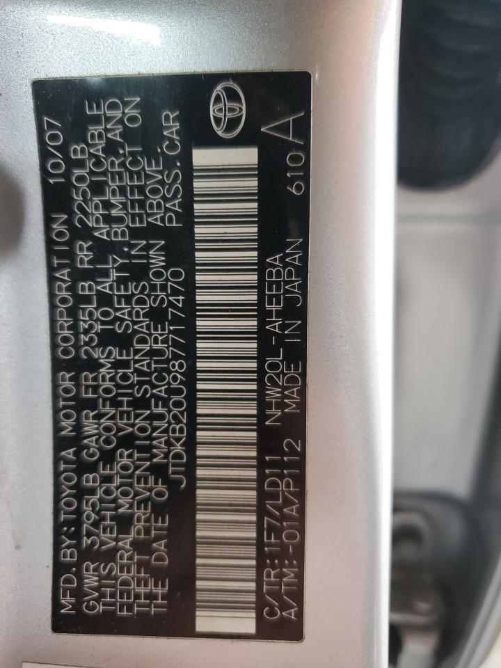 2008 Toyota Prius VIN: JTDKB20U987717470 Lot: 70895995