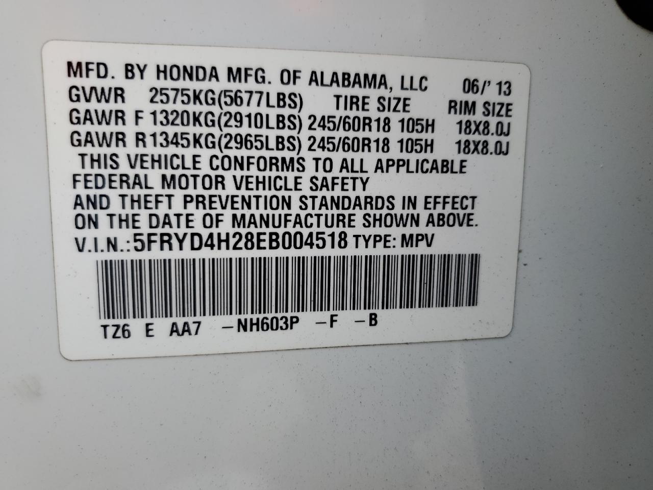 2014 Acura Mdx VIN: 5FRYD4H28EB004518 Lot: 69288675