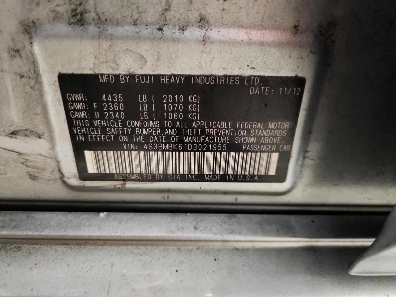 2013 Subaru Legacy 2.5I Limited VIN: 4S3BMBK61D3021955 Lot: 67775895