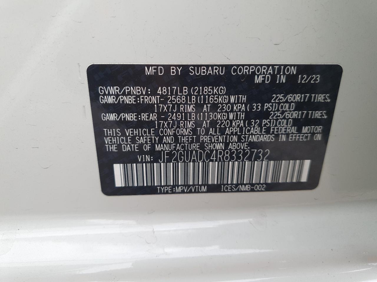 2024 Subaru Crosstrek Premium VIN: JF2GUADC4R8332732 Lot: 69485115