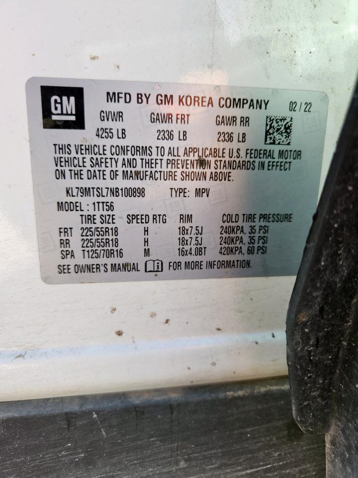 2022 Chevrolet Trailblazer Rs VIN: KL79MTSL7NB100898 Lot: 71034485