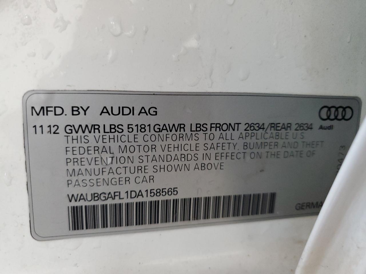 2013 Audi S4 Premium Plus VIN: WAUBGAFL1DA158565 Lot: 68732505