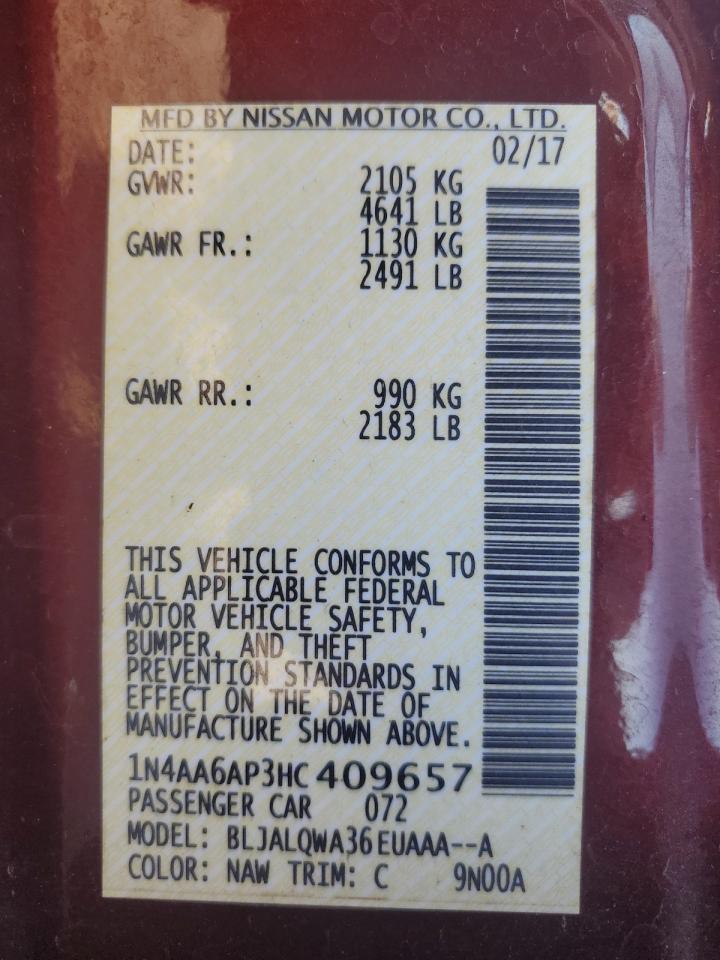 2017 Nissan Maxima 3.5S VIN: 1N4AA6AP3HC409657 Lot: 68962055