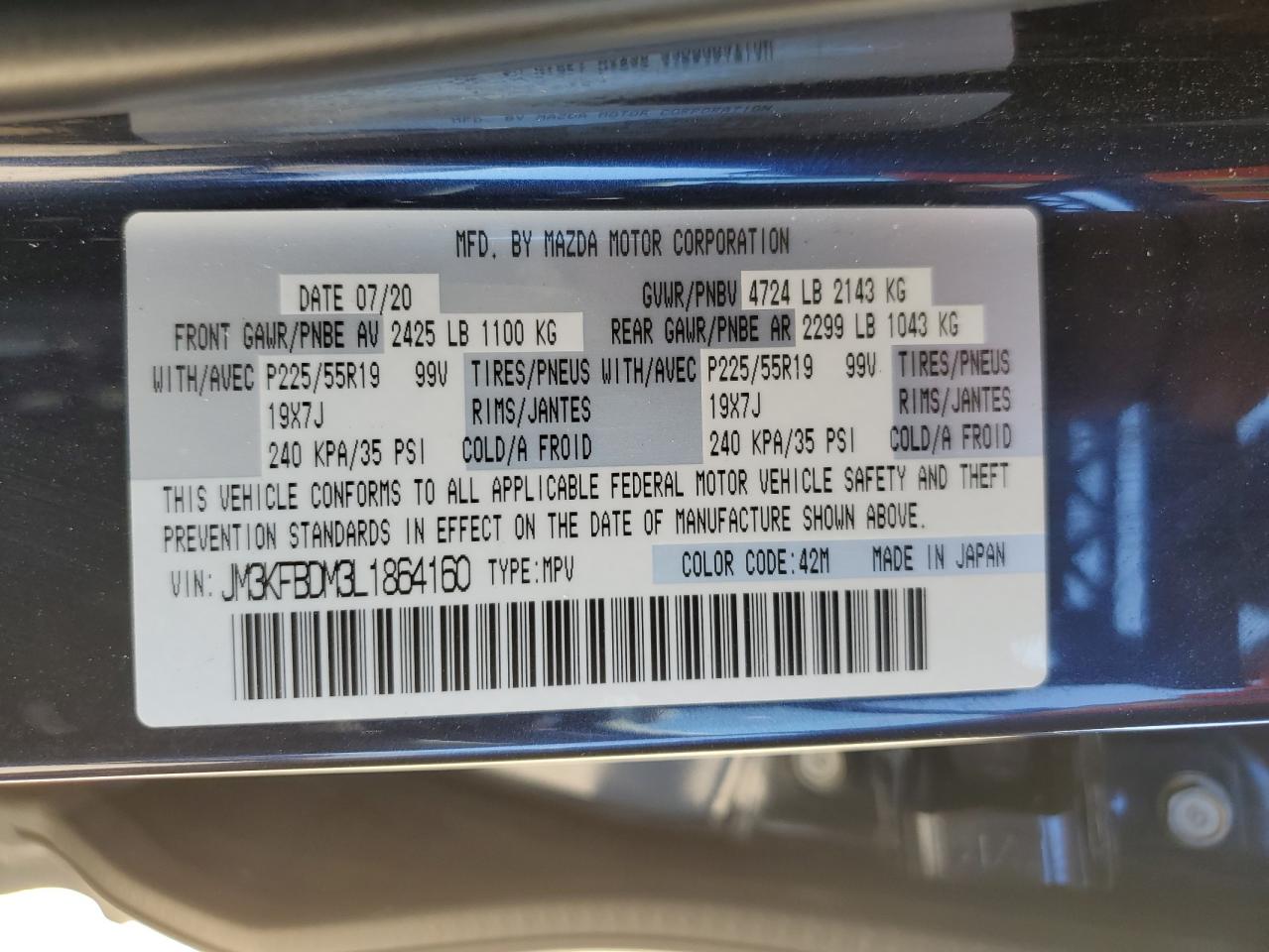 2020 Mazda Cx-5 Grand Touring VIN: JM3KFBDM3L1864160 Lot: 69757925