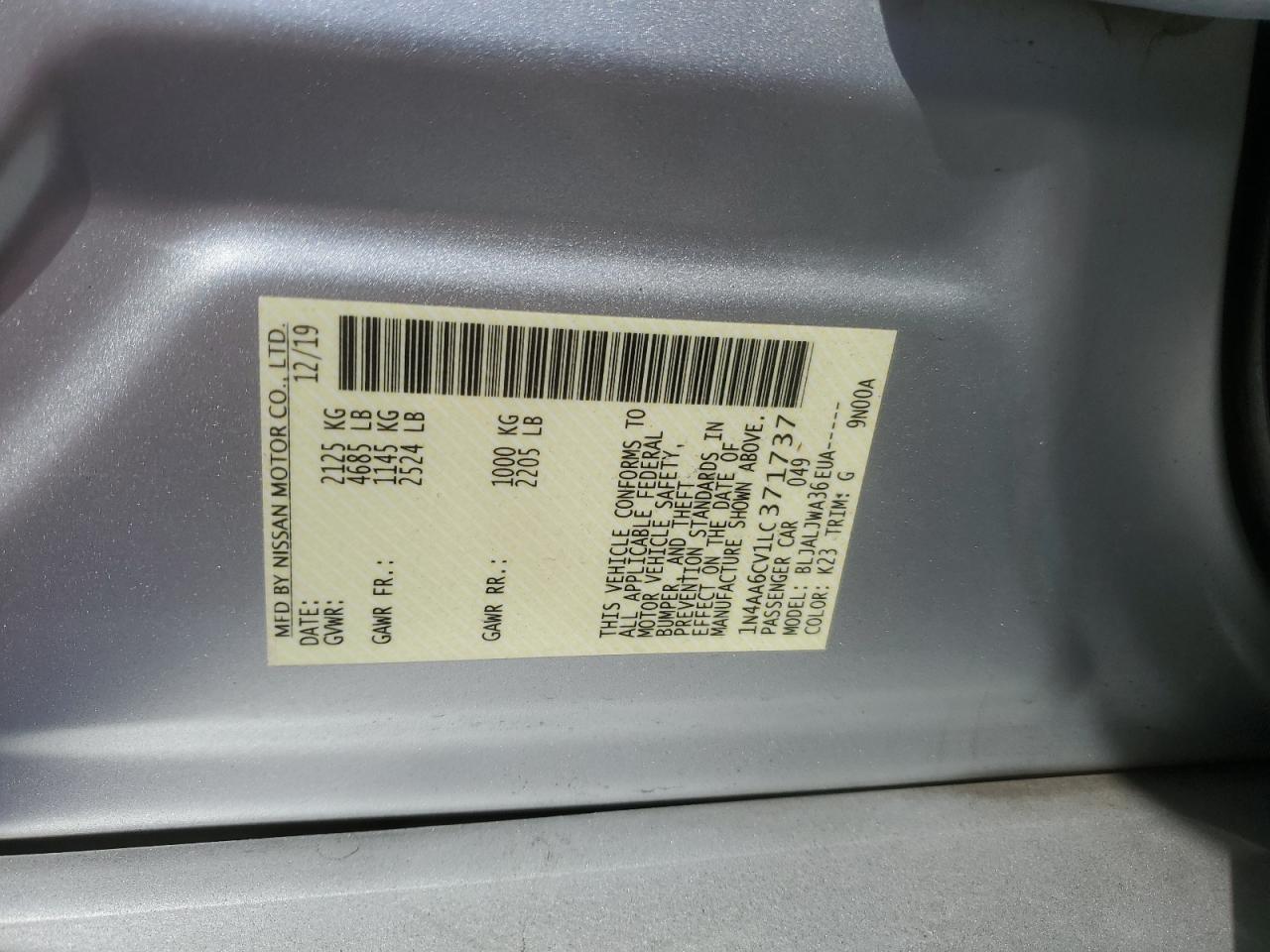 2020 Nissan Maxima Sv VIN: 1N4AA6CV1LC371737 Lot: 70192875