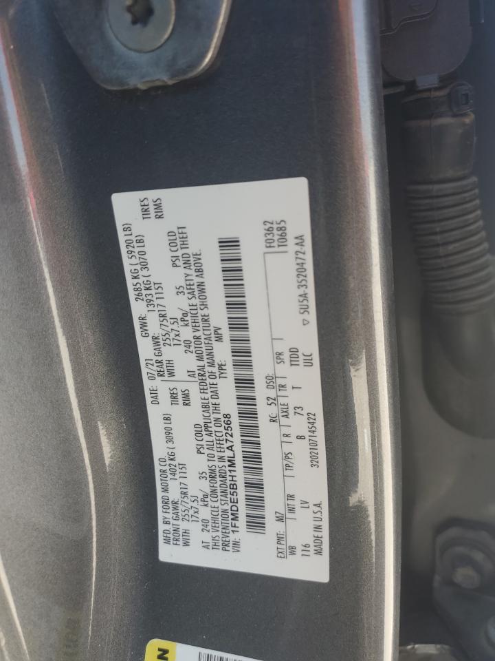 2021 Ford Bronco Base VIN: 1FMDE5BH1MLA72568 Lot: 67735825