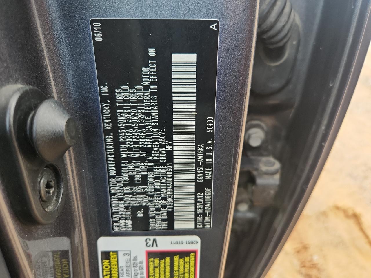 2010 Toyota Venza VIN: 4T3BK3BB4AU040601 Lot: 68711515