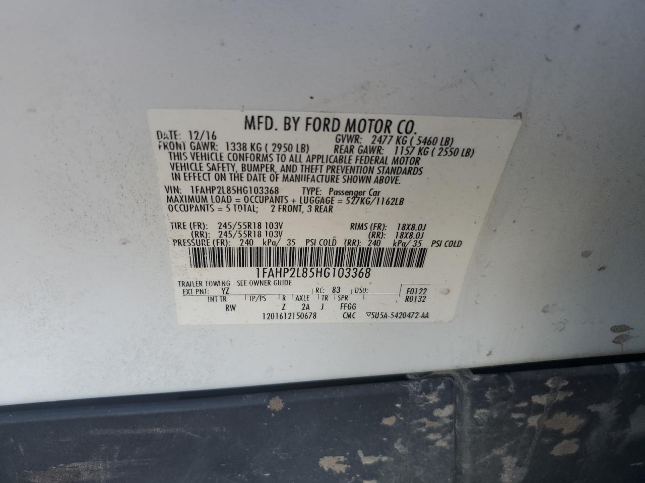 2017 Ford Taurus Police Interceptor VIN: 1FAHP2L85HG103368 Lot: 69772215