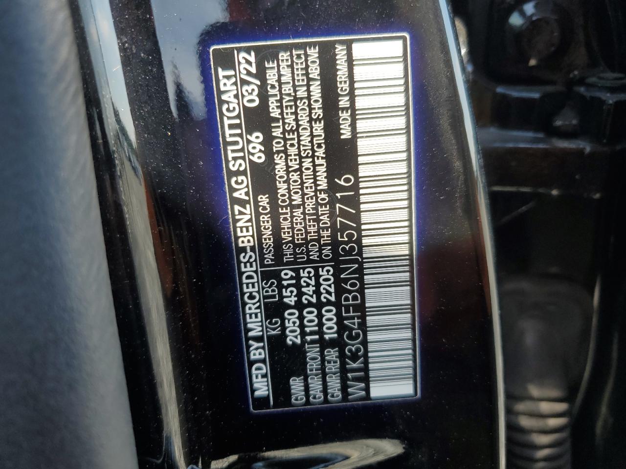 2022 Mercedes-Benz A 220 4Matic VIN: W1K3G4FB6NJ357716 Lot: 70813715