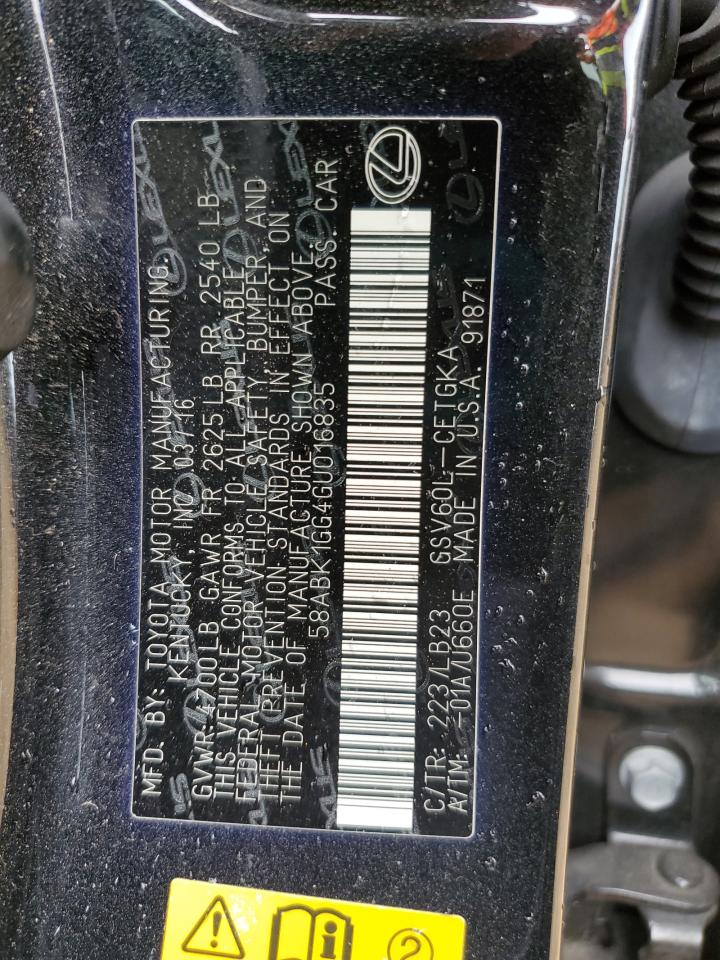 2016 Lexus Es 350 VIN: 58ABK1GG4GU016835 Lot: 68451725