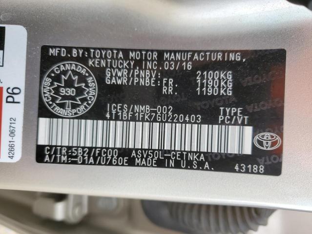 2016 TOYOTA CAMRY LE  