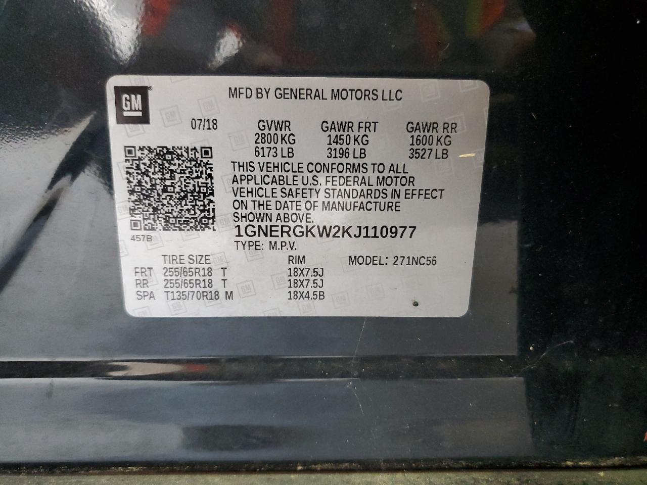 2019 Chevrolet Traverse Lt VIN: 1GNERGKW2KJ110977 Lot: 70251575