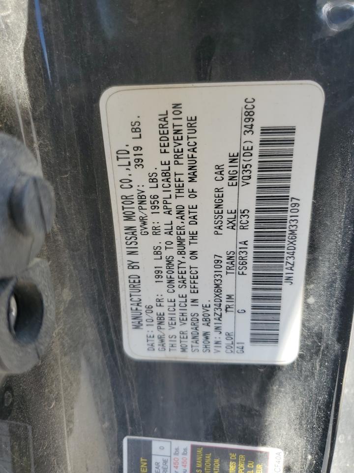 2006 Nissan 350Z Coupe VIN: JN1AZ34DX6M331097 Lot: 70310605