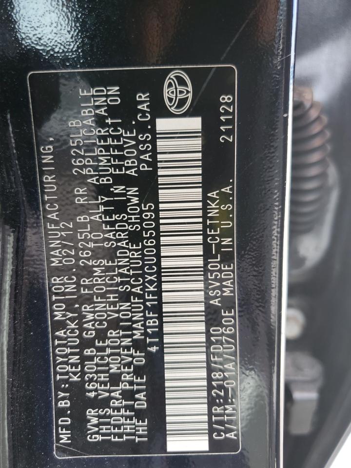 2012 Toyota Camry Base VIN: 4T1BF1FKXCU065095 Lot: 70667555